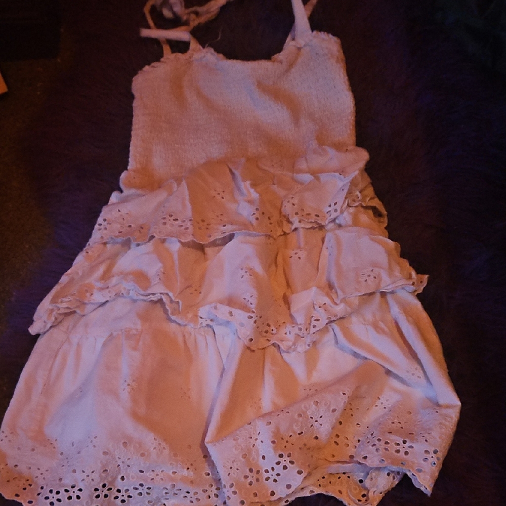 American Eagle White Smocked Top with Ruffle Detail